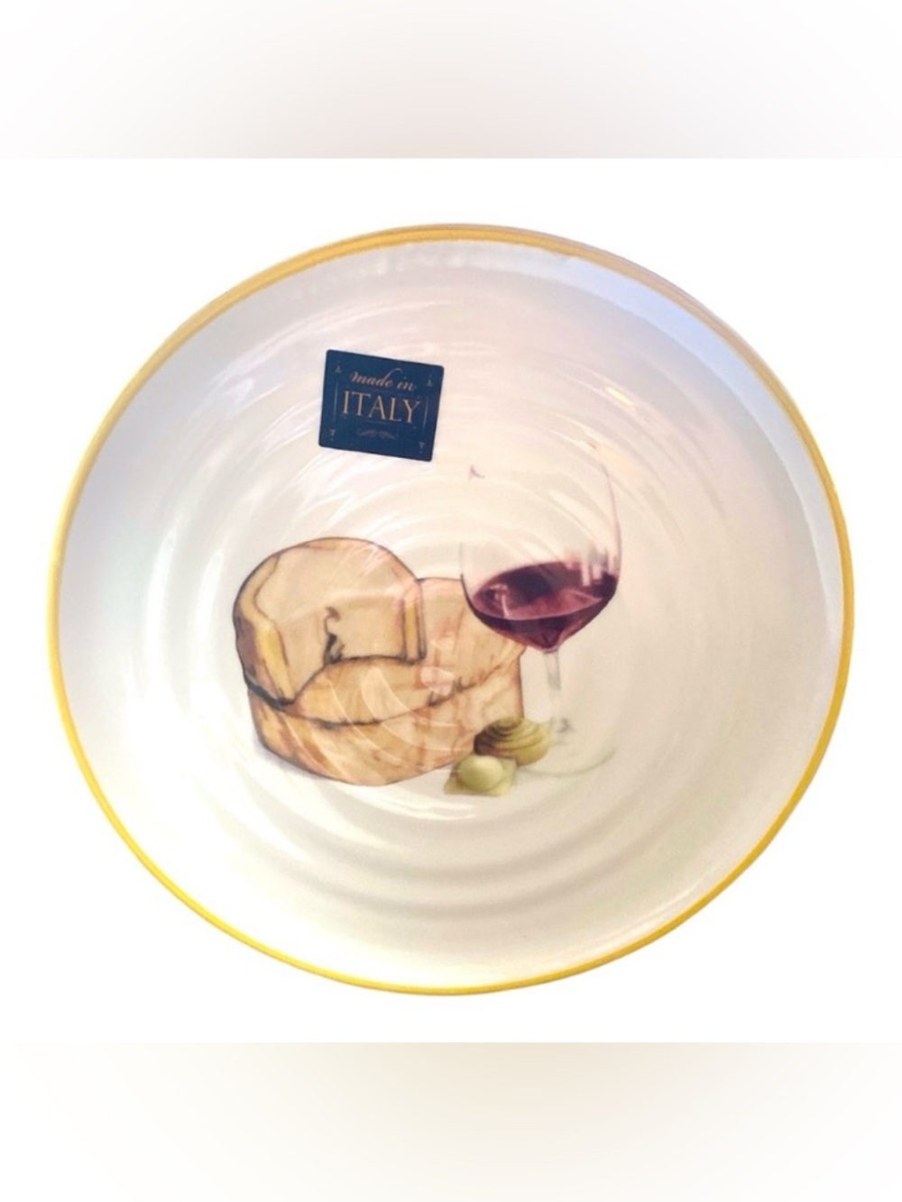 Set of 2 Wine & Cheese Ceramic Salad Appetizer Plates Made In Italy 9.25” New